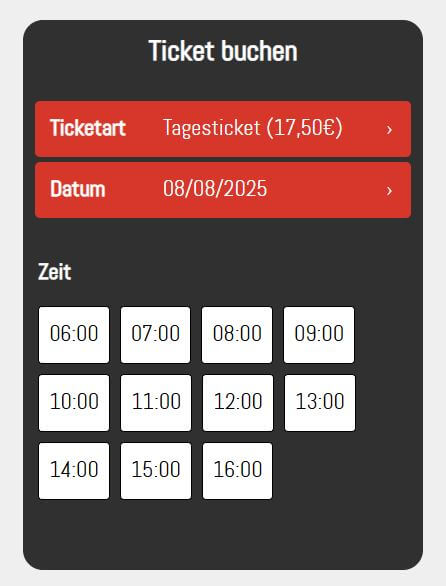 Ticket buchen Screenshot vom Buchungssystem